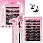 FADLASH Clusters Kit Individual Lash Extensions Wispy Faux Mink 10-16mm DIY Extension Kit With Bond, Seal, Remover and Tweezer for Self Use (R13-D-10-16MIX)