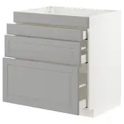 METOD / MAXIMERA base cab f hob/4 fronts/3 drawers, white/Bodbyn grey, 80x60x80 cm