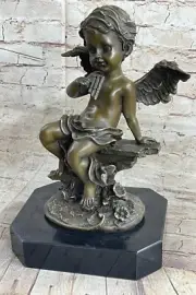 Vintage FRENCH Renaissance Cherub Putti Solid Bronze Figurine Statue Deco