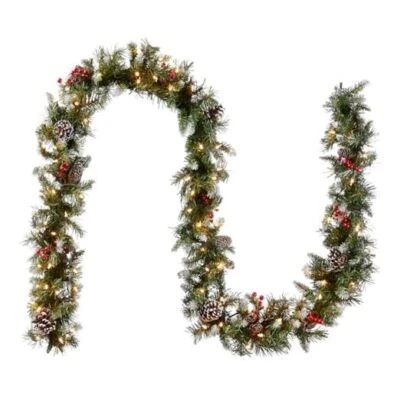 Pre-Lit Artificial Christmas Green, Frosted Berry, White Lights, Garland