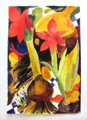 Maureen Freyne Santa Fe 1942-2022 Painting Red Christmas Amaryllis Floral
