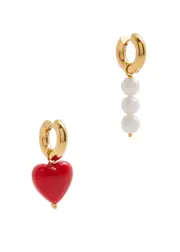 Timeless Pearly Asymmetric 24kt Gold-plated Hoop Earrings - Red ONE SIZE