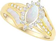 [Generic] Tirafina 14K Gold over Sterling Silver Lab Created Opal and Lab Created White Sapphire Marquise Ring