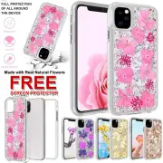 For Apple iPhone 13 Pro Max 12 Luxury Durable Gold Foil Glitter Real Flower Case
