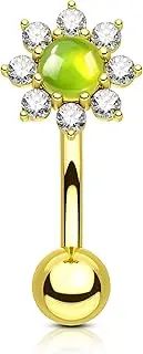 [Agrewd] Belly Button Rings, 14G Mustard Green Belly Navel Rings for Women, Gold Belly Navel Piercing Jewelry Stainless Steel