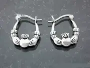 Classical Medium Double Sided Stainless Steel Claddagh Hoop Earrings