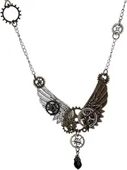 [MISETA] WEIMEI - Steampunk Angel Wing Pendant Necklace Rock Punk Gothic Choker Skeleton Gears Cog