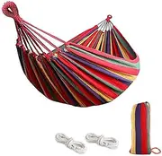 Outdoor Double Hammock Bed Swinging Camping Hanging Tree Strap Hook Mel，Spacious Cotton Swinging Lounger, Portable Frame Combo