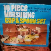 10 Piece Measuring Cup & Spoon Set U.S. Standard & Metric Milliliters Orange Pla