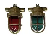 Vintage Brass Nautical Navigation Lights - Red & Green Set