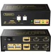New HDMI KVM Switch 2 Port Dual Monitor 4K 60Hz, USB KVM Switch with Audio