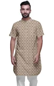 Atasi Printed Kurta For Men Mandarin Collar Cotton Cambric Casual-PO2