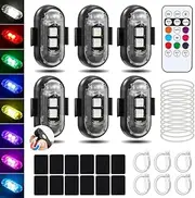 Pack of 6 Wireless LED Lights Car Magnet, Fly Lights Car with Remote Control, USB Charging Anti-Collision Lights, 8 Colours Waterproof LED Strobe Light Drone, for Motorcycle, Bicycle, Drone