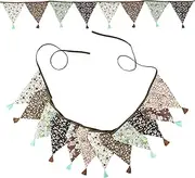 3.2M/10.5Ft Fabric Triangle Bunting Flags, BetterJonny 12Pcs Double Sided Cotton Fabric Flags Vintage Floral Tassels Cotton Banner Kit for Baby Shower Party Wedding Birthday Bedroom Decoration