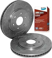 2 Slotted & Drilled Front Disc Brake Rotors + Bendix Pads for Nissan Pathfinder R51 & Navara D40 4cyl 2.5L YD25DDT 6cyl 3.0L V9X V6 4.0L VQ40DE 2005 to 2015 with 16" wheels Original and 295.6mm Rotors