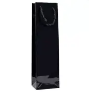 50 x Glossy Laminated Single Wine Bottle Gift Bags Rope Handles - Black