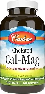Carlson Labs Chelated Calcium with Magnesium, 180 Tablets