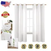 Chic Pure White 72" Grommet Curtains - Burlap Textured Light Filtering Drapes
