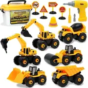 Kids Toys for 3 4 5 6 7 Year Old Boys Girls, Take Apart Construction Car Toy, Building Toys Truck Toys with Drill Tool Excavator Tractor
