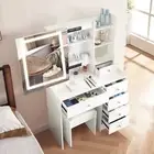 Makeup Desk Vanity Set with LED Lighted Mirror & Stool Dressing Table 6 Drawers