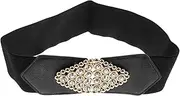 [Ipetboom] Wide Elastic Belt for Women Rhinestone Decorative Waistband for Dresses Stretchy Floral Print Belt for Casual and Elegant Outfits