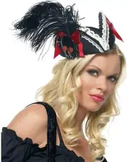 Black Pillbox Pirate Hat Caribbean Fancy Dress Halloween Adult Costume Accessory