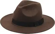 [Hemore] Men Panama Hats, Wool Felt Vintage Wide Brim Panama Hat, Classic Brown Outbacks Hats, Panama Hats for Women Men