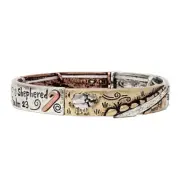 Religious Theme Tri-tone Rustic Metal Psalm 23 Stretch Bracelet for Women