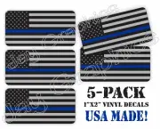 5 - Mini American Flag Vinyl Stickers Helmet Decals / Police USA Thin Blue Line