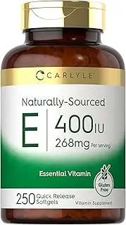 Natural Vitamin E | 400 IU | 250 Softgels | Non-GMO and Gluten Free | by Carlyle
