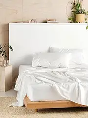 Linen House 300TC Cotton Percale Queen Bed Sheet Set, White