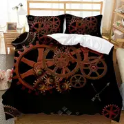 v2243 Bed Sheets Industrial Gear Men Bedding Set Duvet Cover Steampunk Style Clock Quilt Cover Mechanical Device Soft Polyester Comforter Cover 3-Piec