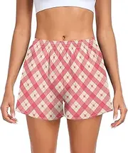 [FRODOTGV] Red Buffalo Check Athletic Shorts for Women Loose & Comfy Exercise Shorts for Running Yoga Sports Beach S