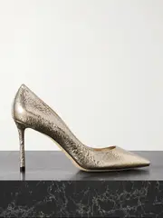 [Jimmy Choo] Jimmy Choo - Romy Metallic Crinkled-leather Pumps - Gold - IT38 IT 38 Gold