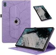 Tablet Case Suitable for Nokia T20 T21 10.4inch 2021 2022 3D Tree Embossed 360 Degree Rotating Flip Stand Cover(Purple,for Nokia T20)