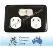 Slim Wafer Double Power Point GPO Black White Collingwood Slimline Electrical