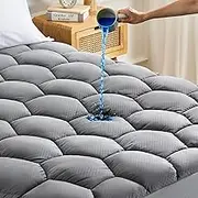 SONIVE Waterproof Thick Mattress Topper Ultra Fluffy Soft Topper Breathable Pad Machine Washable Fitted Mattress Protector Bedding Topper for Single Bed, Grey 90x190cm