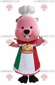 Pink marmot beaver REDBROKOLY Mascot with a toque and an apron