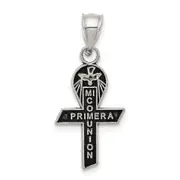 Sterling Silver Antiqued Mi Primera Communion Mini Ribbon Pendant