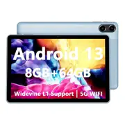 Android Tablet, 10.1 inch Android 13 Tablets 8GB RAM 64GB ROM, 1280x800 IPS HD Touchscreen, 6000mAh Battery, Bluetooth, Dual Camera, Blue