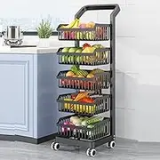 5 Tiers Kitchen Storage Organzier Cart, Adjustable Shelves Rolling Trolley Organizer with Wheels Storage Rack, for Kitchen Living Room Bathroom
