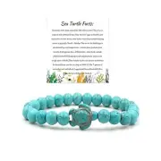 Sea Turtle Beaded Bracelet Boho Turquoise Natural Stones Stretch Bracelet