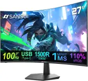 Curved Monitor 27 Inch 100Hz USB Type-C Computer Monitor with Speakers Built In丨