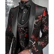 Men's Wedding Tuxedos Party Blackbeige Navy Blue Jacquard Slim Fit 3 Piece Single Breasted One-button