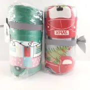 Kringle Express Set of 2 Holiday Printed Throws Travel Red Truck Pink Camper