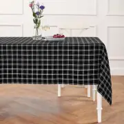 Solino Home Rectangle Linen Blue Tablecloth for Christmas Dining Marseille Plaid