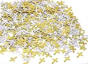 1.6 Ounce Crossed Christening Confetti Gold Silver Glitter Cross Metallic Sequins Table Scatter for Baby Shower, Wedding, Birthday, Communion Baptism, and Christmas Party Decoration by Topfunyy
