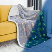 Glow in the Dark Blue Football Kids Blanket, 50" x 60" Double-Sided Warm Fleece