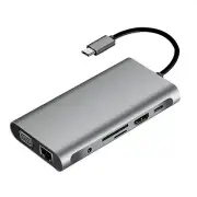 10 in 1 USB Hub Charging Dock Type C HDMI VGA TF RJ45 PD Multi Port Adapter B