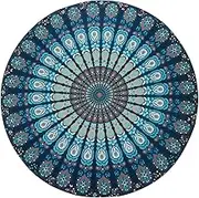 Resulzon Indian Mandala Hawaii Sunproof Round Beach Throw Tapestry Hippy Boho Gypsy Tablecloth Beach Shawl 60 Inches - Navy Blue